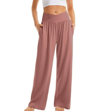 AherBiu Plus Size Yoga Pants for Women Wrap V Waist Straight Leg Comfy Lounge Trousers Slacks Solid Color