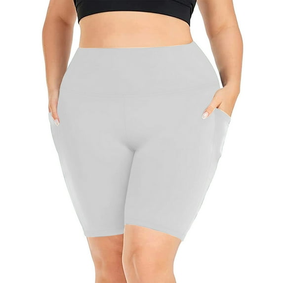 AherBiu Plus Size Yoga Shorts for Women High Waisted Stretchy Gym Workout Joggers Short Leggings with Pockets
