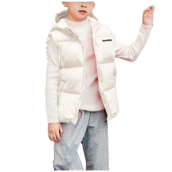 AherBiu Puffer Vest for Tween Kids Girls Boys Zip up Hooded Lightweight Sleeveless down Jacket Outwear with Pockets(12-13 Years,White)
