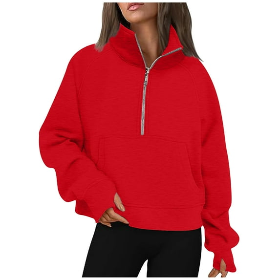 AherBiu Quarter Zip up Sweatshirts for Women Stand Collar Pullover Oversized Long Sleeve Tops with Pocket