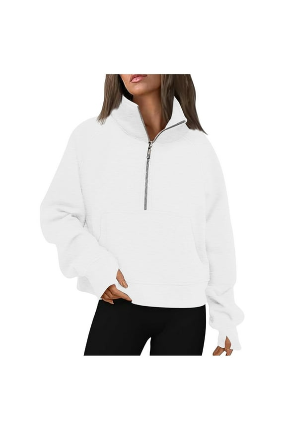 Quarter Zip up Sweatshirts for Women Stand Collar Pullover Oversized Long Sleeve Tops with Pocket