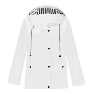 AherBiu Rain Jacket Women Plus Size Windbreaker Button Zip up Hooded Lightweight Waterproof Coat with Pockets