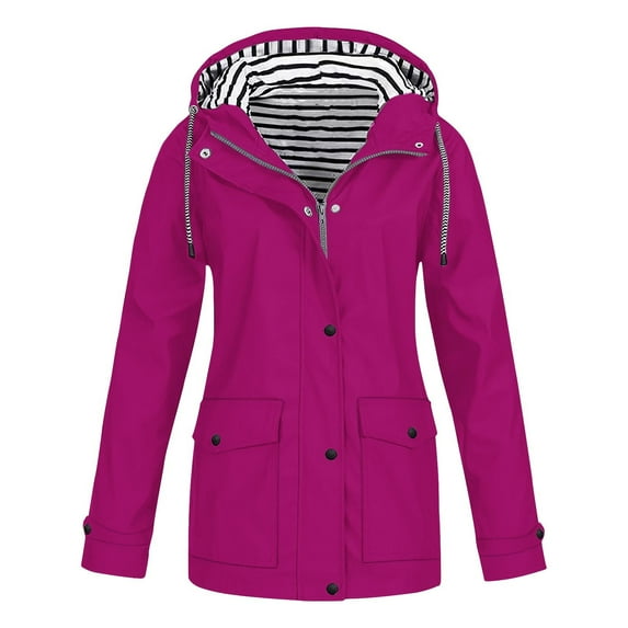 AherBiu Rain Jackets for Women Zip up Hooded Plus Size Lightweight Windbreaker Jacket with Pockets