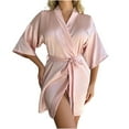 thumbnail image 1 of AherBiu Satin Bathrobe for Women Open Front Pajamas Robe Nightgown Silk Sleepwear Dress with Belt, 1 of 7