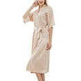 thumbnail image 1 of AherBiu Satin Pajamas Dresses for Women Short Sleeve Bathrobe Open Front Tie-Waist Sleepwear Midi Nightgowns, 1 of 7