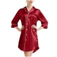 thumbnail image 1 of AherBiu Satin Pajamas for Women Button Down Lapel V Neck Nightgown 3/4 Sleeve Shirt Dress Sleepwear, 1 of 4
