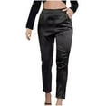 thumbnail image 1 of AherBiu Satin Pants for Women Elastic High Waisted Straight Leg Elegant Ladies Dressy Casual Trousers, 1 of 2
