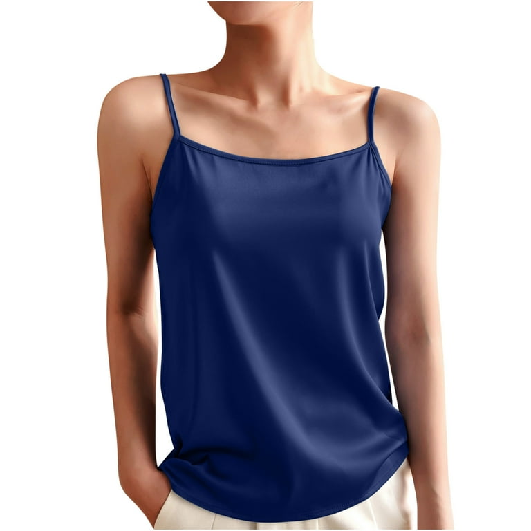 AherBiu Satin Tank Tops for Women Sleeveless Spaghetti Strap Square Neck Basic Cami Shirts Tanks