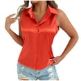 thumbnail image 1 of AherBiu Satin Tank Tops for Women Summer Sleeveless Lapel V Neck Button down Shirts Ladies Work Blouse, 1 of 7
