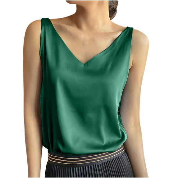 AherBiu Satin Tank Tops for Women V Neck Sleeveless Elegant Ladies Dressy Casual Summer Top Tanks