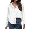 thumbnail image 1 of AherBiu Satin Tops for Women Button down Shirts Long Sleeve Lapel V Neck Ladies Dressy Casual Blouse, 1 of 6