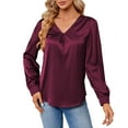 thumbnail image 1 of AherBiu Satin Tops for Women Dressy Casual Long Sleeve Shirt Elegant Ladies V Neck Formal Tops Blouse, 1 of 4
