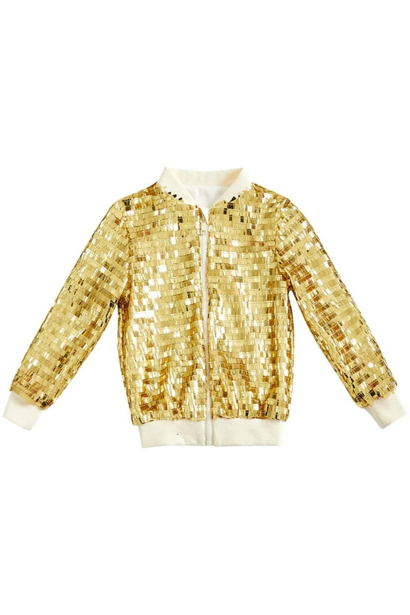 Sequin Jackets for Boys Girls Zip up Sparkly Glitter Dancing Coats Teens Kid's Long Sleeve Outwear