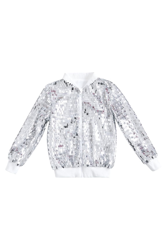 Sequin Jackets for Boys Girls Zip up Sparkly Glitter Dancing Coats Teens Kid's Long Sleeve Outwear