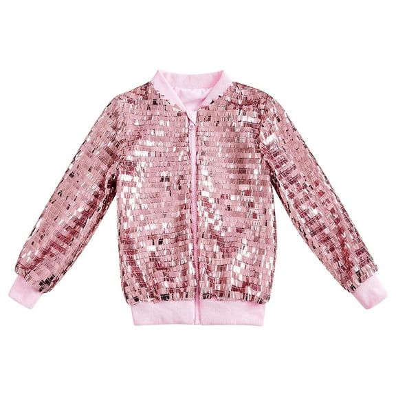 AherBiu Sequin Jackets for Boys Girls Zip up Sparkly Glitter Dancing Coats Teens Kid's Long Sleeve Outwear
