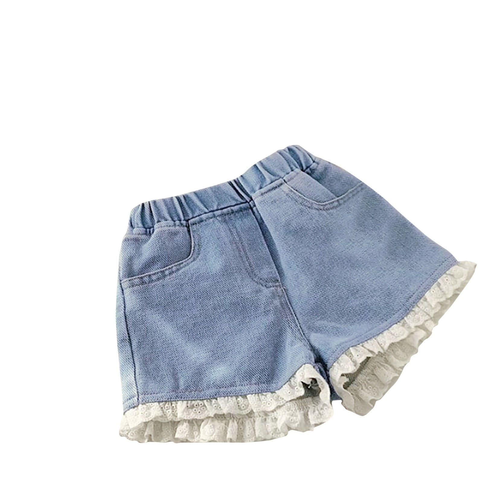 Girls' High Waist Stretch Denim Shorts - Casual Comfort With Side Pockets