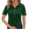 thumbnail image 1 of AherBiu Short Sleeve Shirt for Women Half Button up Lapel V Neck Summer Casual Loose Fitted Tops Blouse, 1 of 9