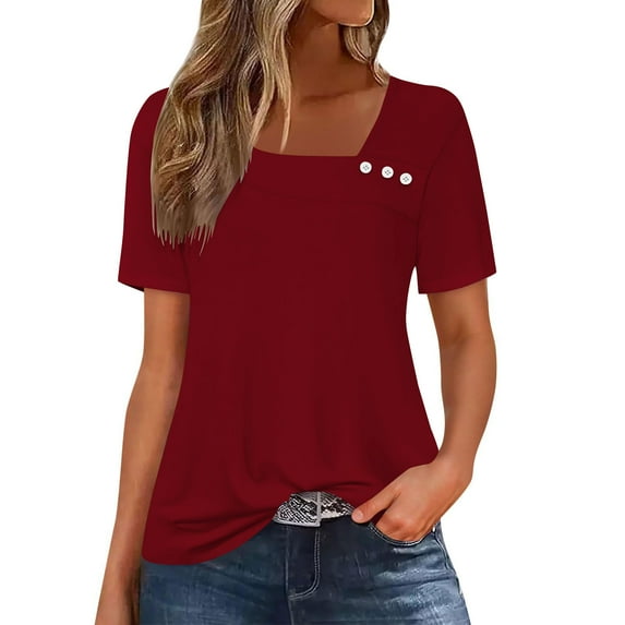 AherBiu Short Sleeve Tops for Women Casual Loose Fitting Summer T Shirts Basic Dailywear Plain Tees