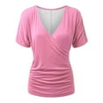 thumbnail image 1 of AherBiu Short Sleeve Tops for Women Deep Wrap V Neck Ruched Comfy Basic Summer Top Tees Shirts Solid Color, 1 of 6