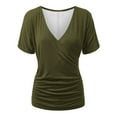 thumbnail image 1 of AherBiu Short Sleeve Tops for Women Deep Wrap V Neck Ruched Comfy Basic Summer Top Tees Shirts Solid Color, 1 of 6