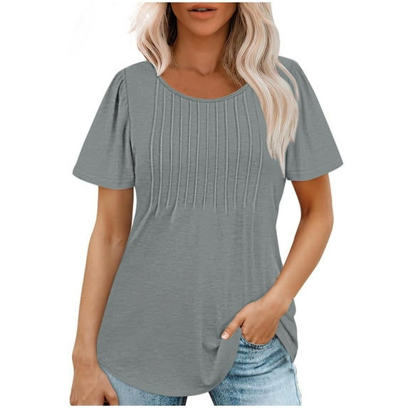 AherBiu Short Sleeve Tops for Women Summer Casual Loose Tunic Tops to Wear with Leggings Solid Color