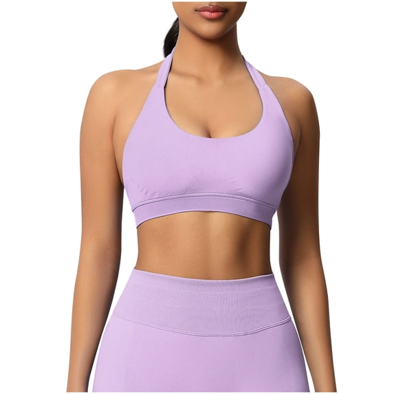 AherBiu Sports Bras for Women Halter Crewneck Low Cut Hollow Back Stretch Athletic Workout Yoga Bra Tank Tops