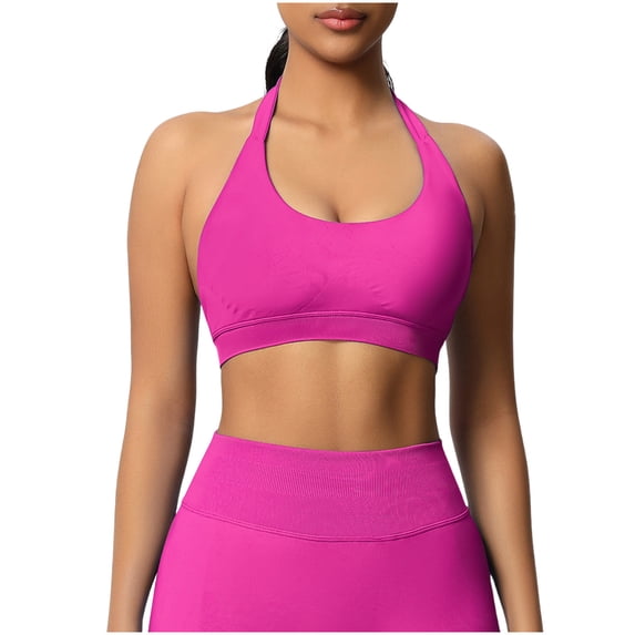 AherBiu Sports Bras for Women Halter Crewneck Low Cut Hollow Back Stretch Athletic Workout Yoga Bra Tank Tops
