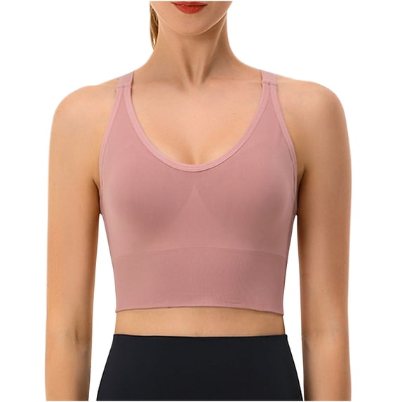 AherBiu Sports Bras for Women High Support Crossover Back Workout Bra Tops Wireless Seamless Bralettes