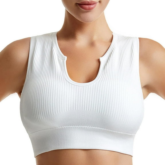 AherBiu Sports Bras for Women Ribbed Stretchy High Support Full Coverage Athletic Wireless Activewear Yoga Bra Tops