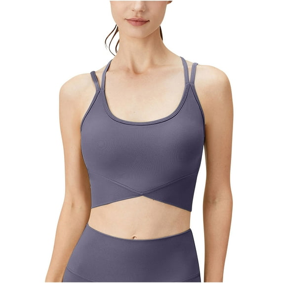 AherBiu Sports Bras for Women Wirefree Crossover Strap Full Coverage High Support Activewear Yoga Bra Tops