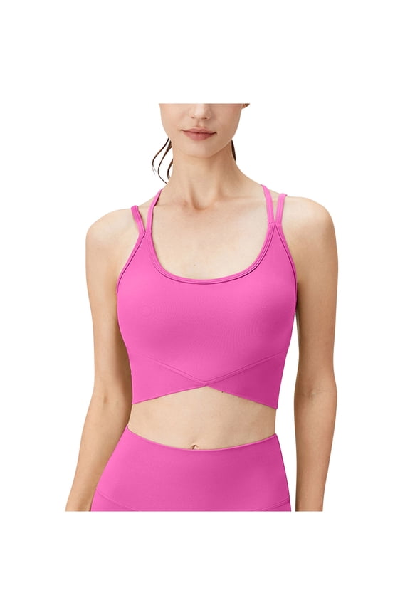 Sports Bras for Women Wirefree Crossover Strap Full Coverage High Support Activewear Yoga Bra Tops