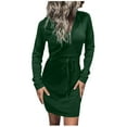 thumbnail image 1 of AherBiu Sports Dresses for Women Long Sleeve Half Zipper V Neck Hooded Slim Casual Mini Dress, 1 of 6