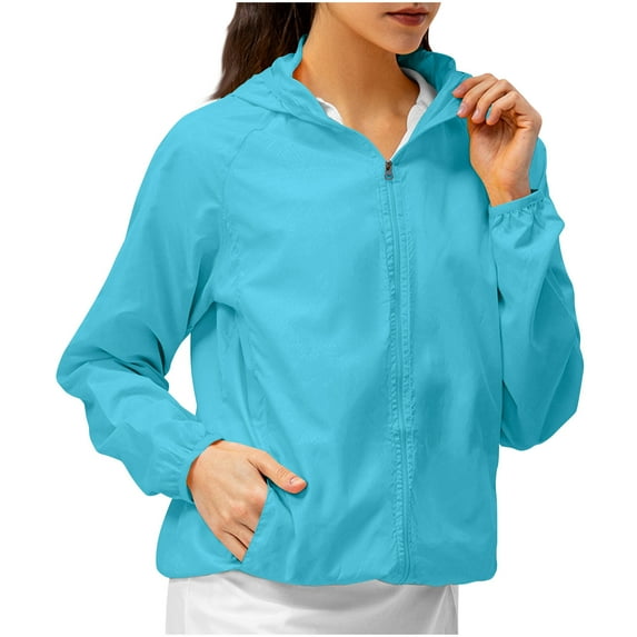 AherBiu Sports Jackets for Women Zip up Hooded Long Sleeve Lightweight Sunproof Outwear Solid Color
