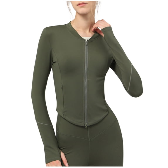 AherBiu Sports Jackets for Women Zip up Lightweight Cropped Stretchy Long Sleeve Yoga Tops Activewear