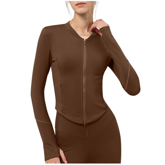 AherBiu Sports Jackets for Women Zip up Lightweight Cropped Stretchy Long Sleeve Yoga Tops Activewear