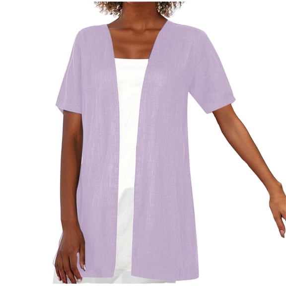 AherBiu Summer Cardigans for Women Open Front Short Sleeve Lightweight Casual Tops Shirts Outwear