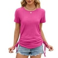 thumbnail image 1 of AherBiu Summer Casual Tops for Women Eyelet Hole Side Drawstring Ruched Boho Short Sleeve Shirts Blouse, 1 of 4