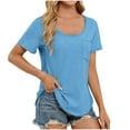 thumbnail image 1 of AherBiu Summer Casual Tops for Women Scoop Neck Short Sleeve Loose Fitting Tunic Top Tees Vintage Tshirts, 1 of 8