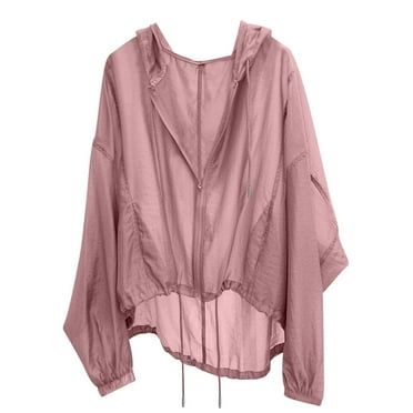 AherBiu Summer Jackets for Women Lightweight Sunproof Zip up Hooded Long Sleeve See Through Oversized Jacket