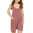 thumbnail image 1 of AherBiu Summer Jumpsuits for Girls Sleeveless Spaghetti Strap V Neck Striped Casual Loose Short Rompers with Pockets, 1 of 6