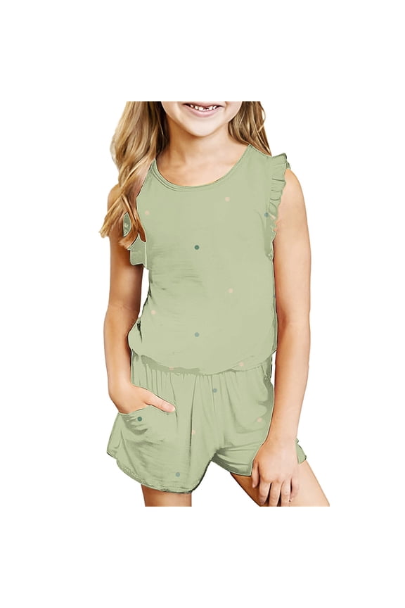 Summer Outfits for Teen Girls Ruffle Tank Tops with Shorts Comfy 2 Piece Sets Kid Girls Clothes