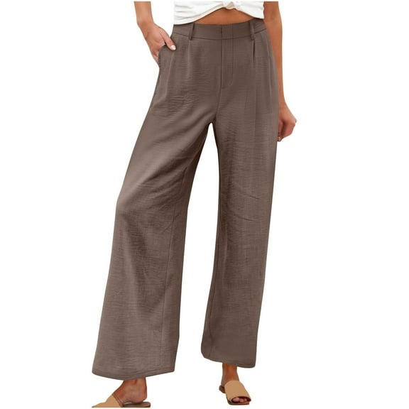 AherBiu Summer Pants for Women Lightweight Business Casual Wide Leg Pants Workwear Trousers with Pockets