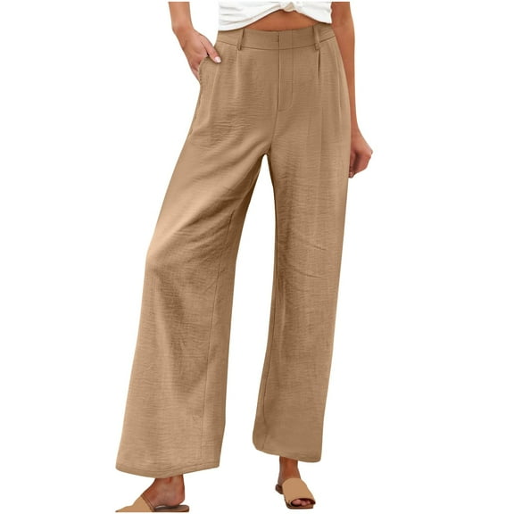 AherBiu Summer Pants for Women Lightweight Business Casual Wide Leg Pants Workwear Trousers with Pockets