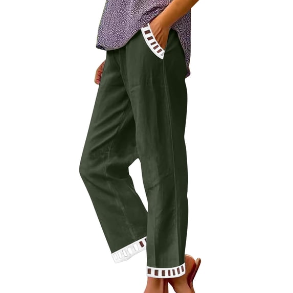 AherBiu Summer Pants for Women Lightweight Straight Leg Elastic High Waisted Slacks Loungewear Cropped Trousers with Pockets