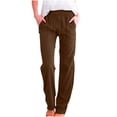 thumbnail image 1 of AherBiu Summer Pants for Women Linen Lightweight Drawstring Elastic High Waisted Casual Pants with Pockets, 1 of 6