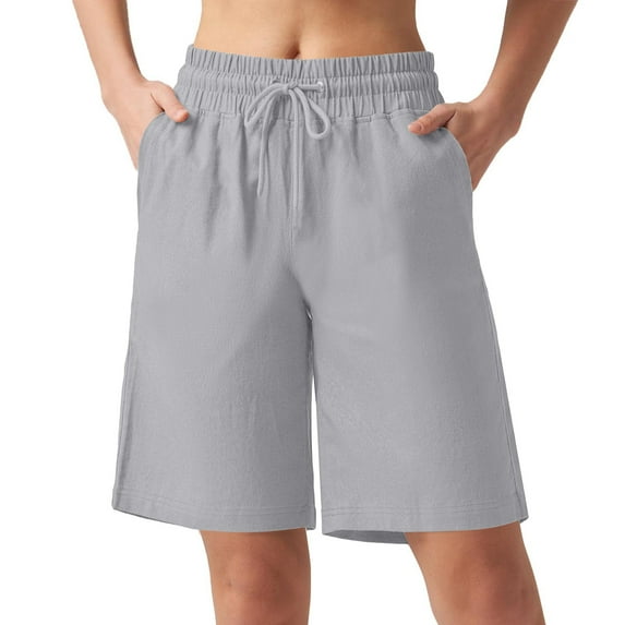 AherBiu Summer Shorts for Women Drawstring Elastic High Waisted Casual Loose Lightweight Knee Length Shorts with Pockets