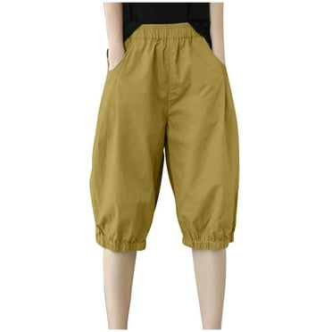 AherBiu Summer Shorts for Women High Waisted Baggy Loose Knee Length Casual Cinch Bottom Shorts with Pockets