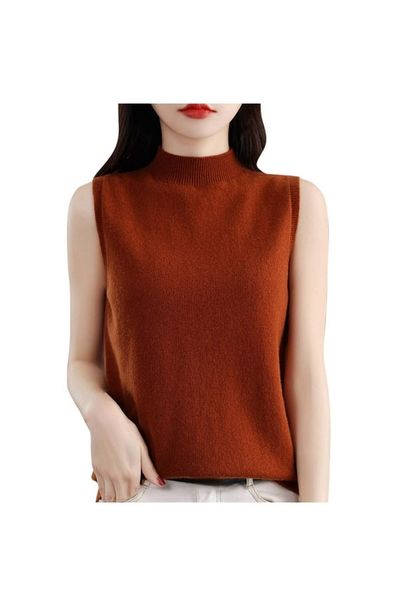 Summer Sweater Tank Tops for Women Knitted Turtleneck Sleeveless Pullover Vests Shirts Blouse