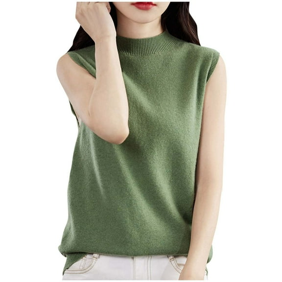 AherBiu Summer Sweater Tank Tops for Women Knitted Turtleneck Sleeveless Pullover Vests Shirts Blouse