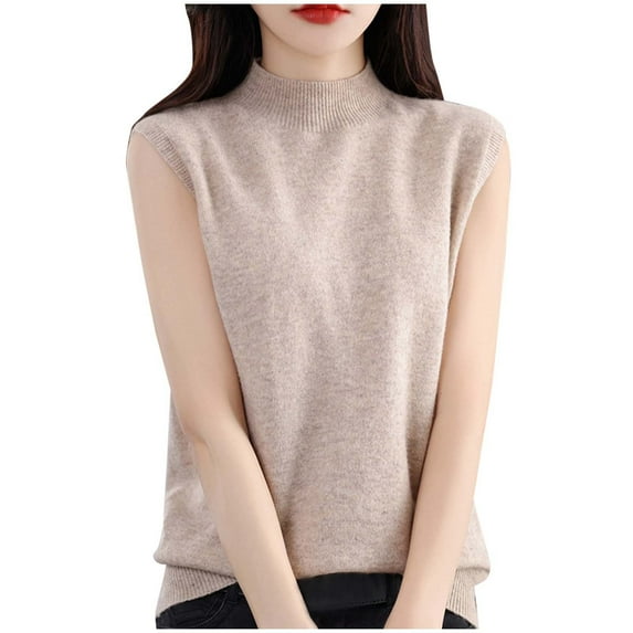 AherBiu Summer Sweater Tank Tops for Women Knitted Turtleneck Sleeveless Pullover Vests Shirts Blouse